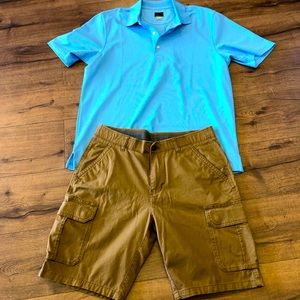 DENVER HAYES TAN CARGO SHORTS WITH STRETCHY WAIST in size 34 waist